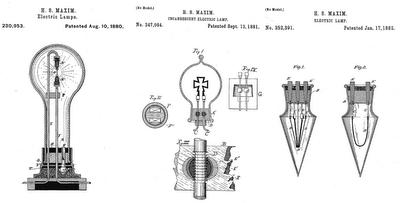 Brevetele Hiram Maxim pentru becuri electrice