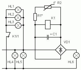 Circuit simplu de control al releului candelabru cu două fire