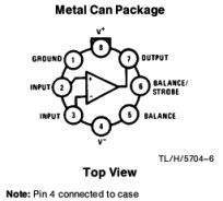 Pinout (pinout) al comparatorului LM311, realizat în diferite cazuri