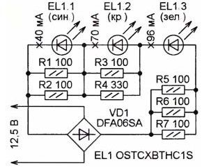 Schema de conectare pentru un LED în trei culori