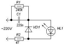 Schema de conectare a LED-ului la rețeaua de iluminare