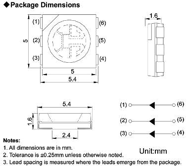 Dimensiuni generale ale ansamblului LED SMD5050