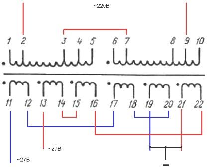 Racordarea înfășurărilor transformatorului ТП П-281-127 / 220-50