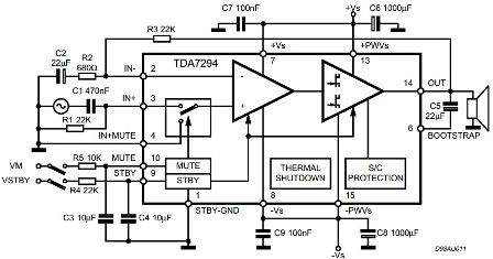 Schema de cablare tipică TDA7294