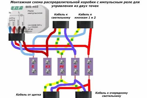 Schema de cablaj pentru cutia de joncțiune cu releu de impuls