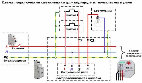 Schema de conectare a luminilor pentru un coridor dintr-un releu de impuls