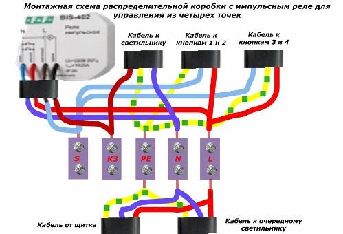 Schema de cablaj pentru cutia de joncțiune cu releu de impuls