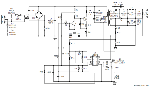 Circuitul de alimentare a controlerului PWM UC3842