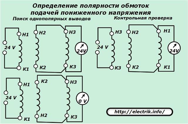 Determinarea polarității înfășurărilor prin aplicarea unei tensiuni joase