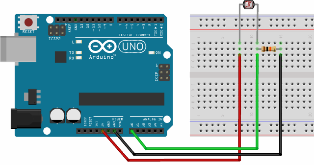 Schema de conectare a fotorezistorului la arduino