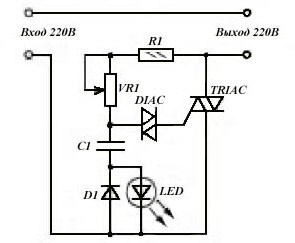 Schema unui regulator de putere triac