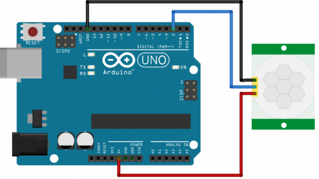 Schema de conectare a senzorului HC-SR501 la Arduino