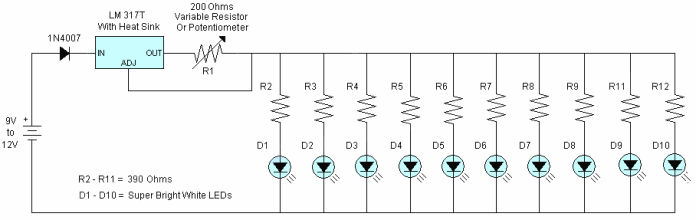 Schema stabilizatorului curent pe un stabilizator reglabil LM317