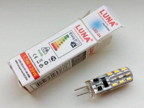 Un exemplu de lampă cu LED cu priză G4 și alimentare cu 12 V