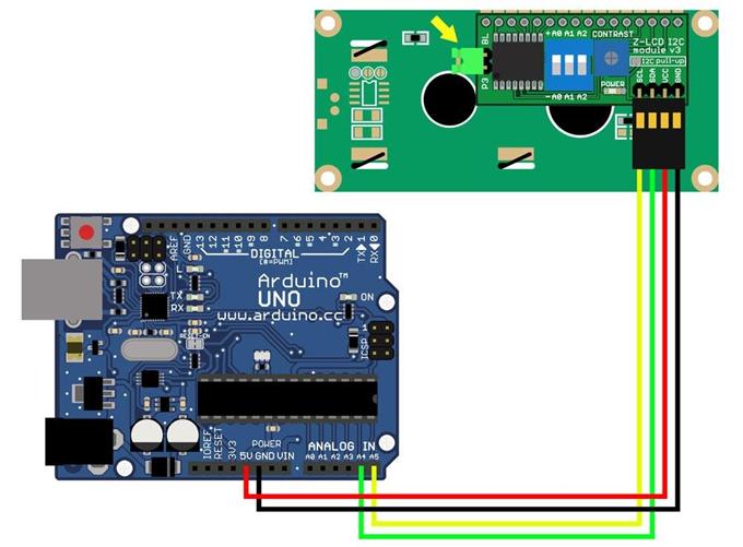 Schema de conectare a ecranului la Arduino printr-un convertor