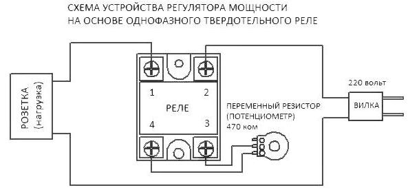 Schema regulatorului de putere bazat pe un releu cu o singură fază monofazată