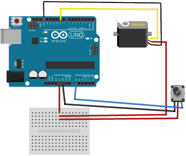 Schema de conectare a unui servo la arduino