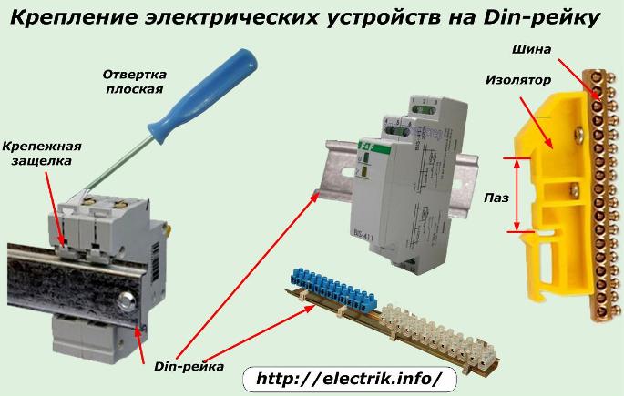 Montarea aparatelor electrice pe o șină din interior