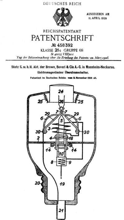 Brevet Hugo Stotz pentru întreruptor